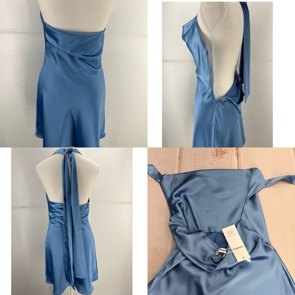 NWT Women's Cowl Neck Halterneck Slip On Backless Satin Mini Dress Sexy Silky XS - Picture 17 of 17